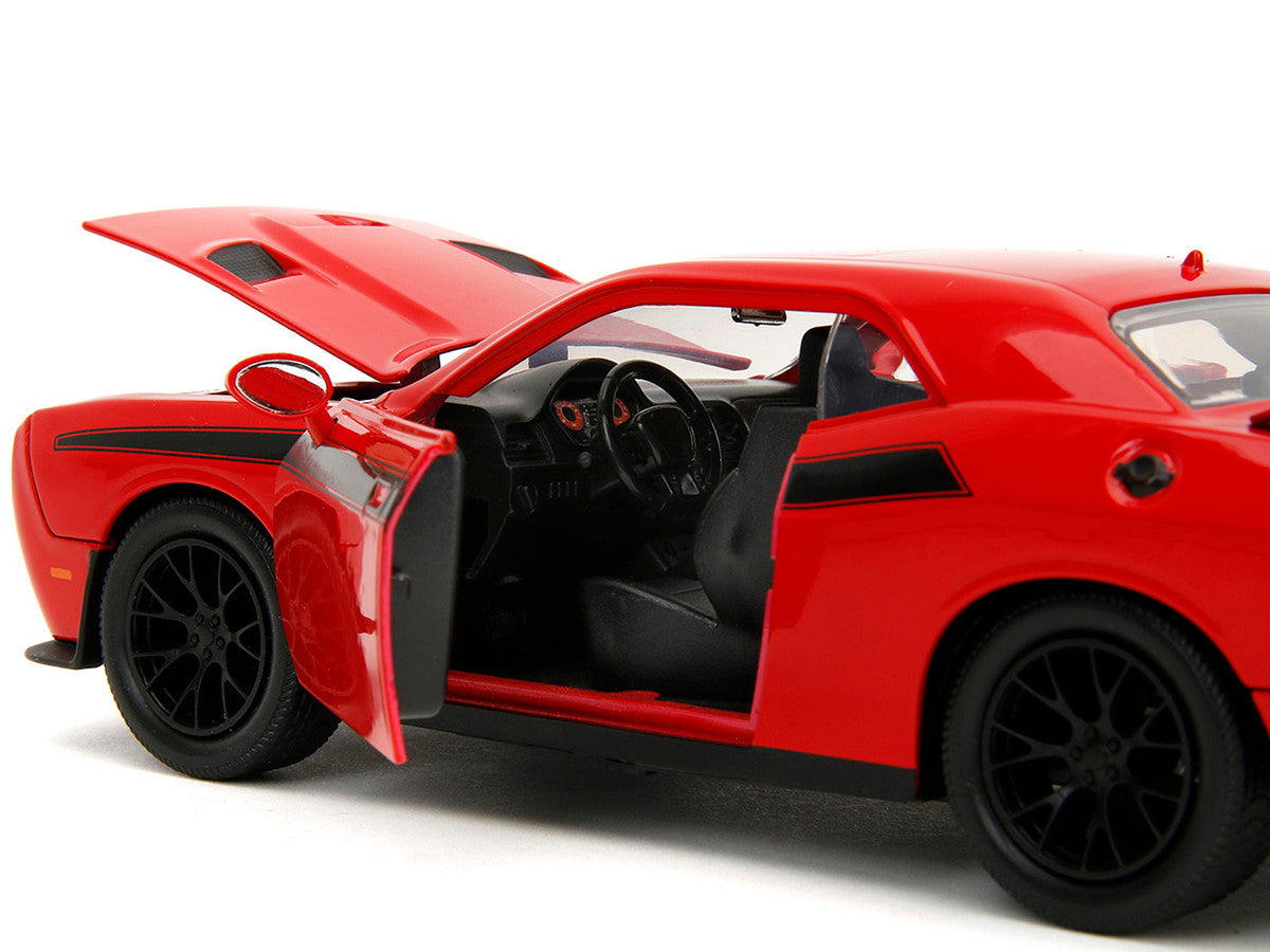 2015 Dodge Challenger Red with Black Stripes and Glenn Diecast Figure "The Walking Dead" (2010-2022) TV Series "Hollywood Rides" Series 1/24 Diecast Model Car by Jada LuxuryLifeWay Online Store