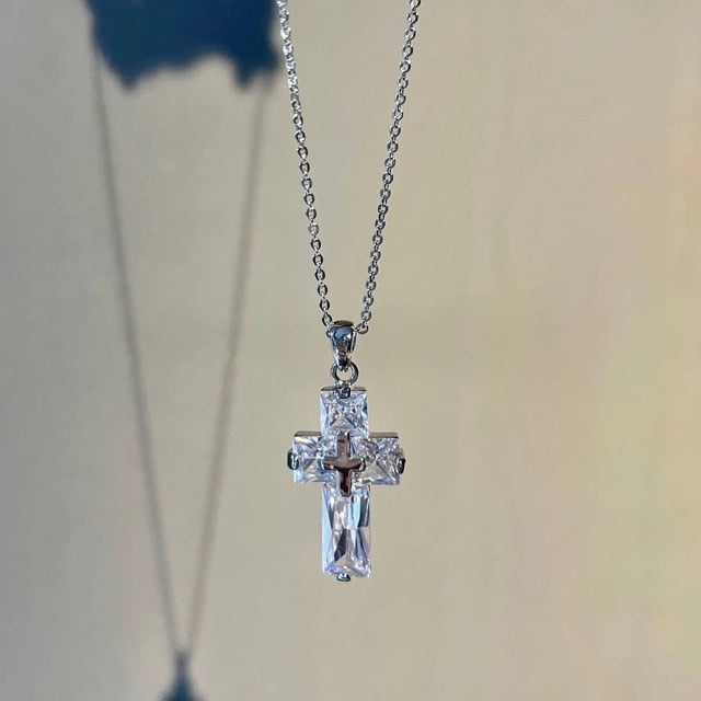 Transparent Cross Necklace and Earrings