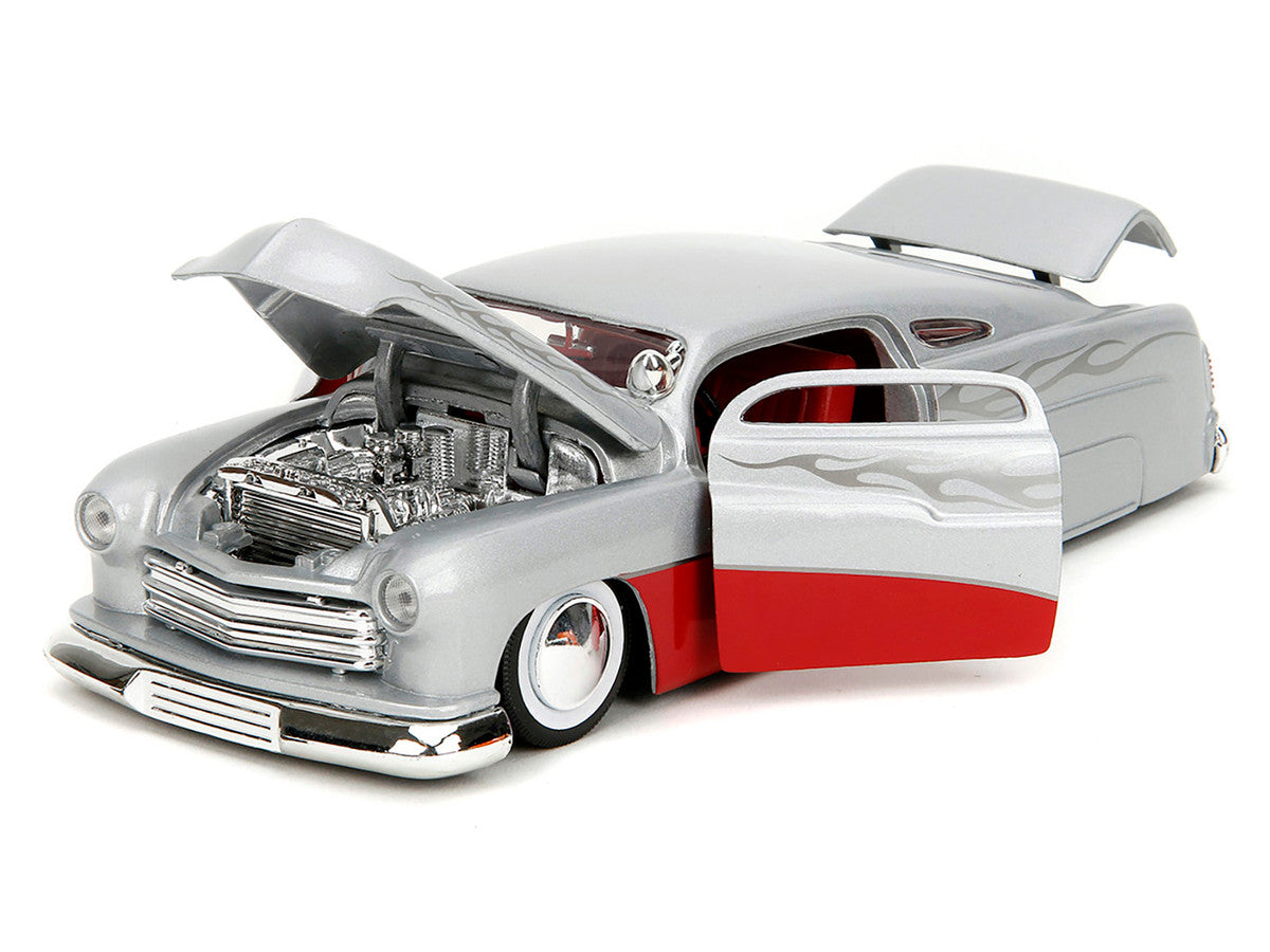 1951 Mercury Silver Metallic and Red with Flame Graphics and Red Interior "Bigtime Muscle" Series 1/24 Diecast Model Car by Jada LuxuryLifeWay Online Store
