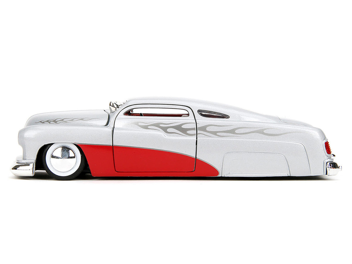 1951 Mercury Silver Metallic and Red with Flame Graphics and Red Interior "Bigtime Muscle" Series 1/24 Diecast Model Car by Jada LuxuryLifeWay Online Store