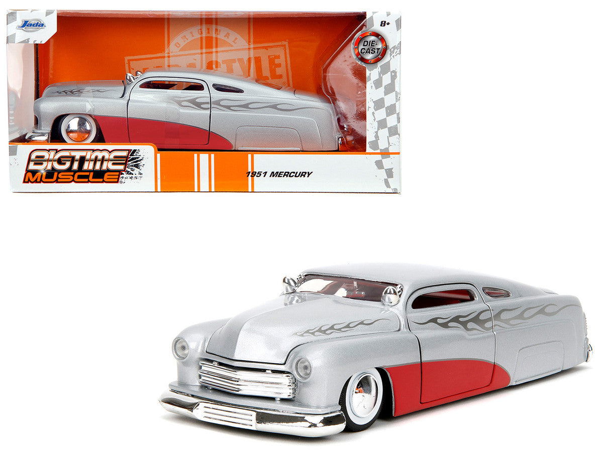 1951 Mercury Silver Metallic and Red with Flame Graphics and Red Interior "Bigtime Muscle" Series 1/24 Diecast Model Car by Jada LuxuryLifeWay Online Store
