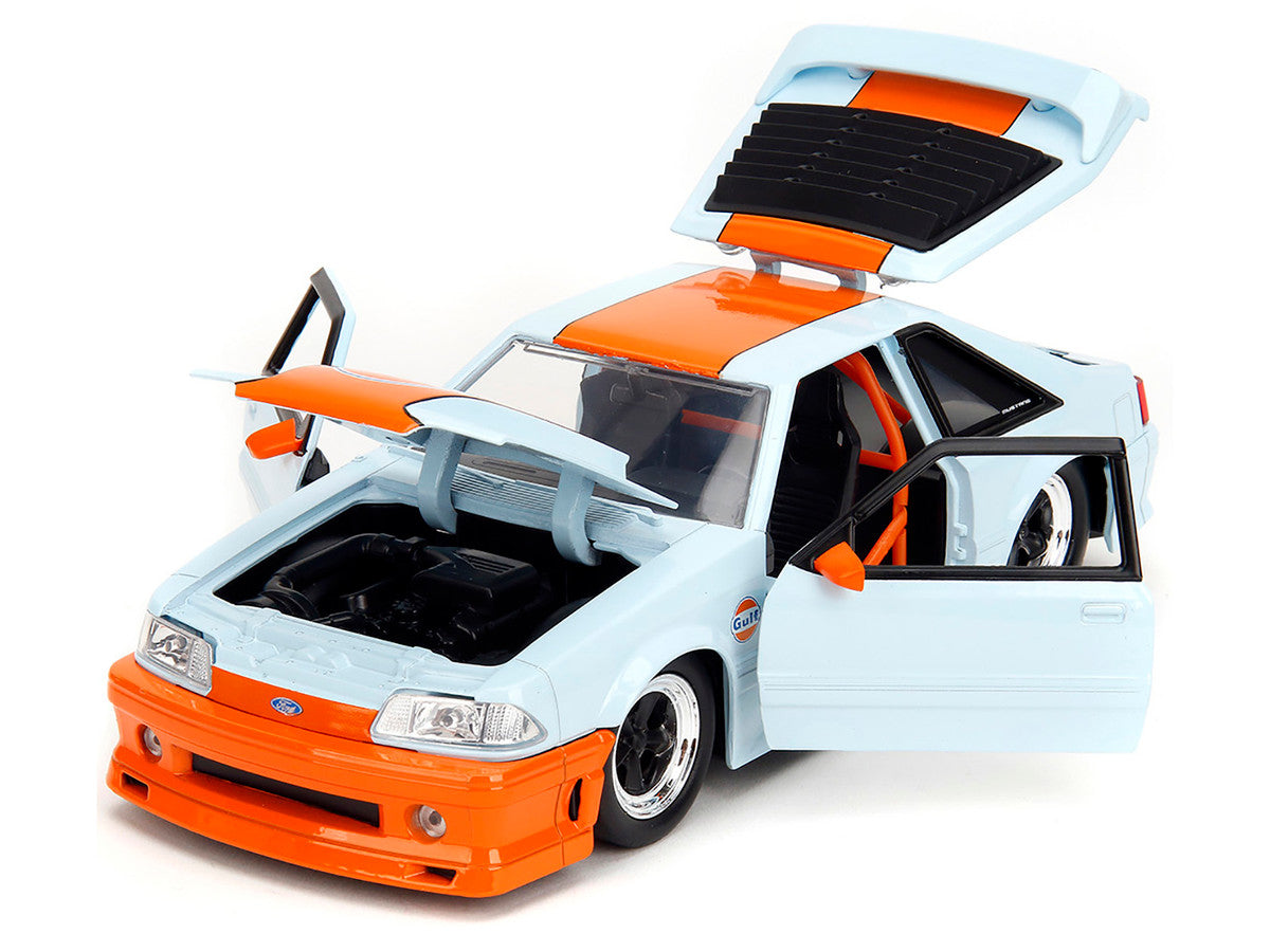 1989 Ford Mustang GT "Gulf Oil" Light Blue with Orange Stripe "Bigtime Muscle" Series 1/24 Diecast Model Car by Jada LuxuryLifeWay Online Store