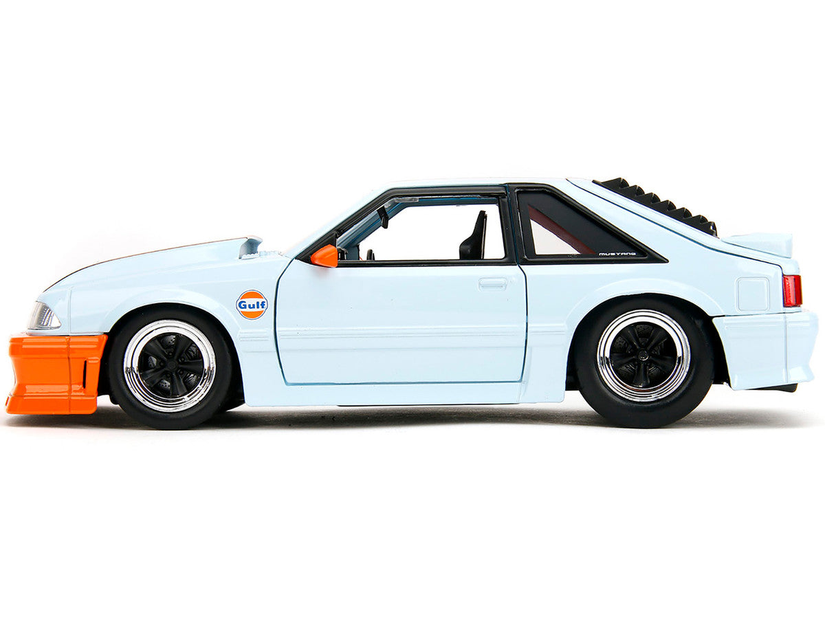 1989 Ford Mustang GT "Gulf Oil" Light Blue with Orange Stripe "Bigtime Muscle" Series 1/24 Diecast Model Car by Jada LuxuryLifeWay Online Store