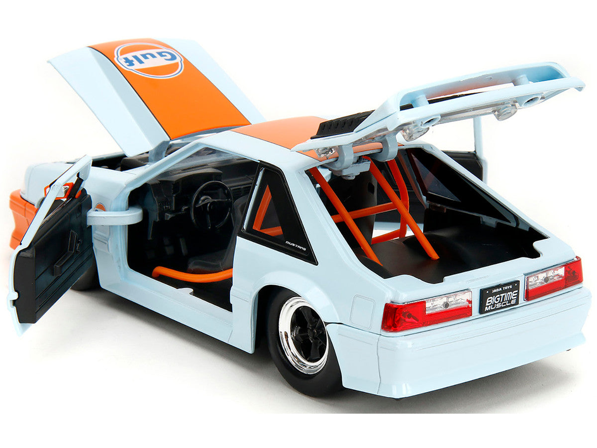 1989 Ford Mustang GT "Gulf Oil" Light Blue with Orange Stripe "Bigtime Muscle" Series 1/24 Diecast Model Car by Jada LuxuryLifeWay Online Store