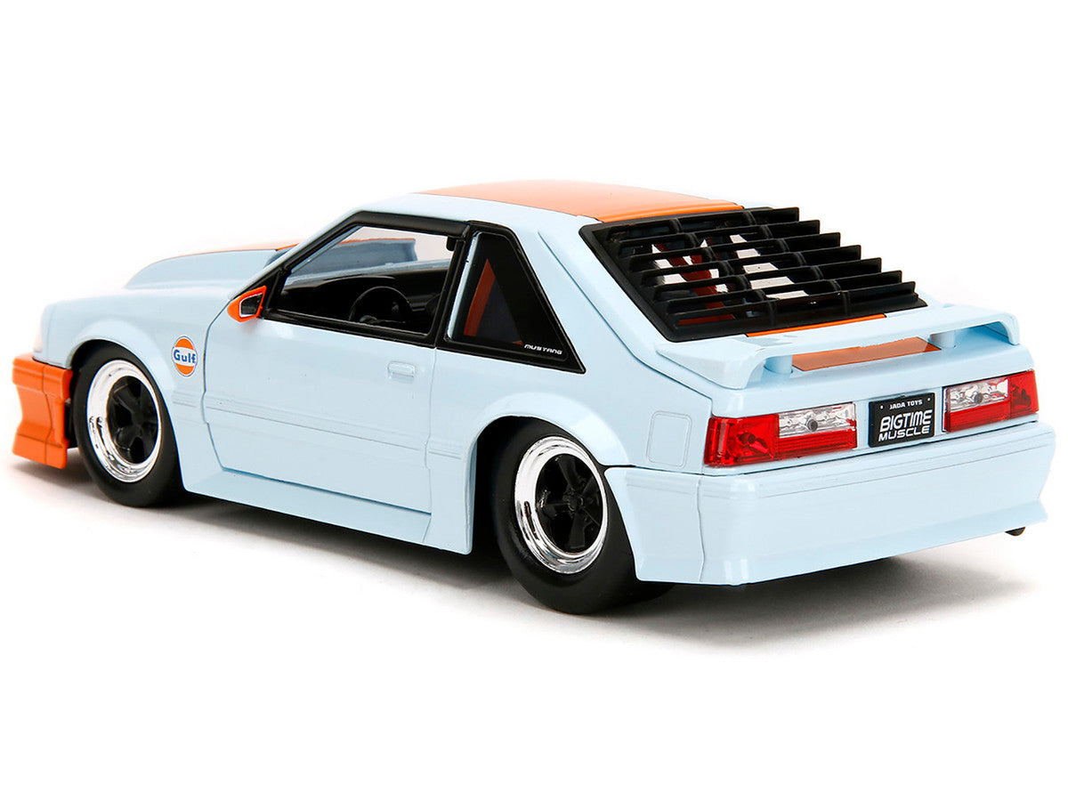 1989 Ford Mustang GT "Gulf Oil" Light Blue with Orange Stripe "Bigtime Muscle" Series 1/24 Diecast Model Car by Jada LuxuryLifeWay Online Store