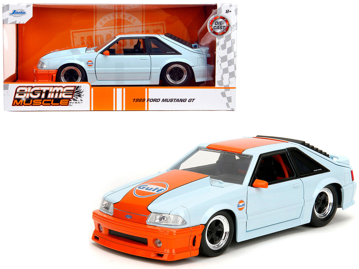 1989 Ford Mustang GT "Gulf Oil" Light Blue with Orange Stripe "Bigtime Muscle" Series 1/24 Diecast Model Car by Jada LuxuryLifeWay Online Store