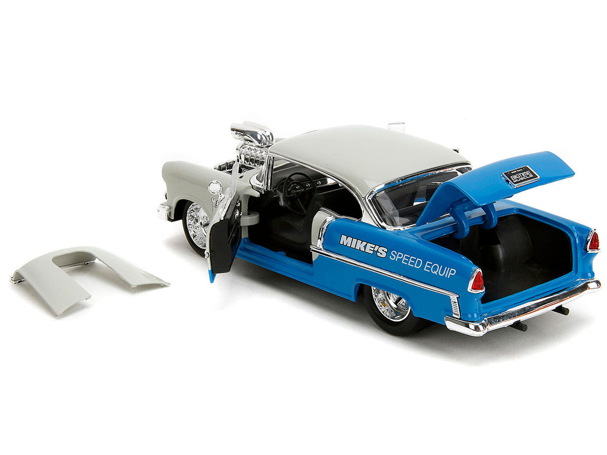 1955 Chevrolet Bel Air "Ghost Gas - Mike's Speed Equip" Light Gray and Blue "Bigtime Muscle" Series 1/24 Diecast Model Car by Jada LuxuryLifeWay Online Store