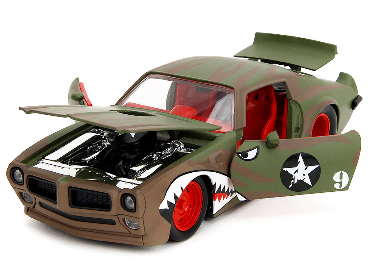 1972 Pontiac Firebird #9 Green Camouflage Flames with Graphics and Red Interior "Bigtime Muscle" Series 1/24 Diecast Model Car by Jada LuxuryLifeWay Online Store