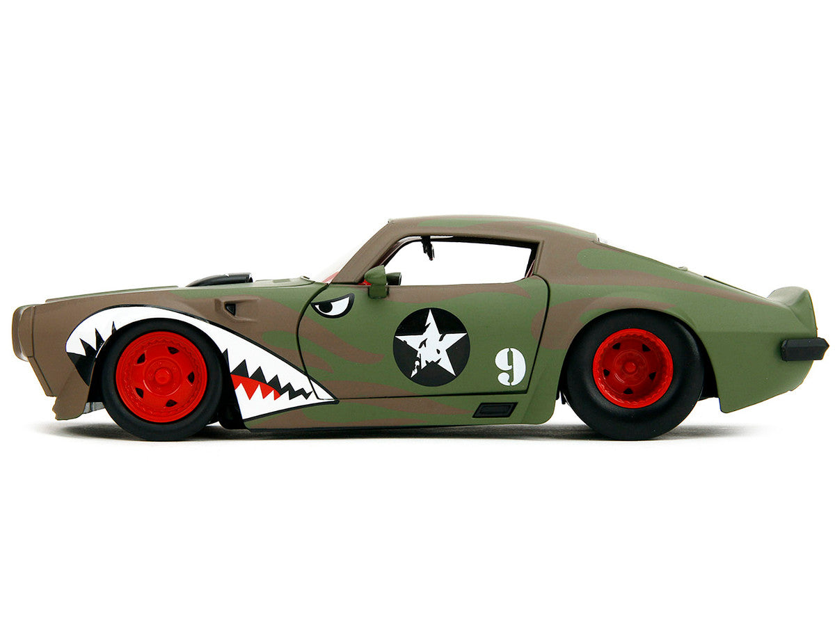 1972 Pontiac Firebird #9 Green Camouflage Flames with Graphics and Red Interior "Bigtime Muscle" Series 1/24 Diecast Model Car by Jada LuxuryLifeWay Online Store