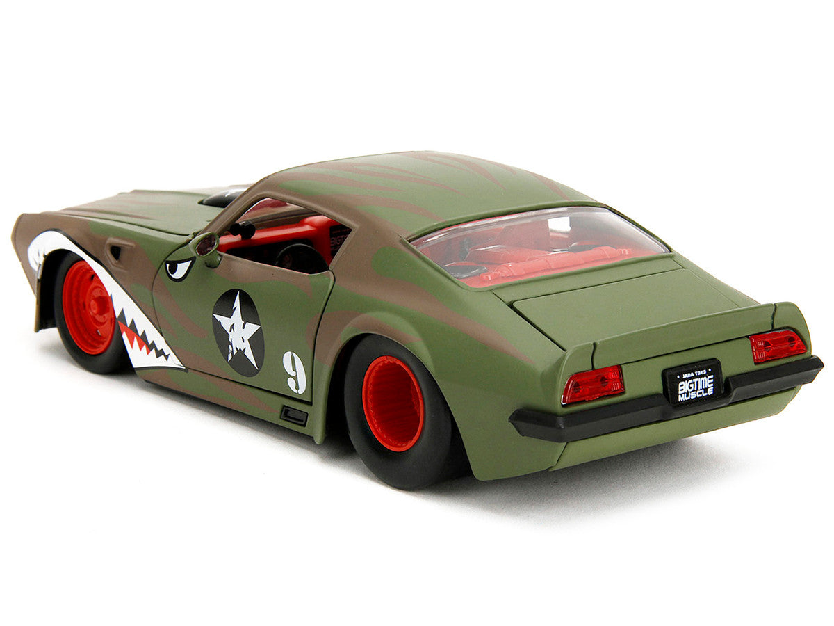 1972 Pontiac Firebird #9 Green Camouflage Flames with Graphics and Red Interior "Bigtime Muscle" Series 1/24 Diecast Model Car by Jada LuxuryLifeWay Online Store