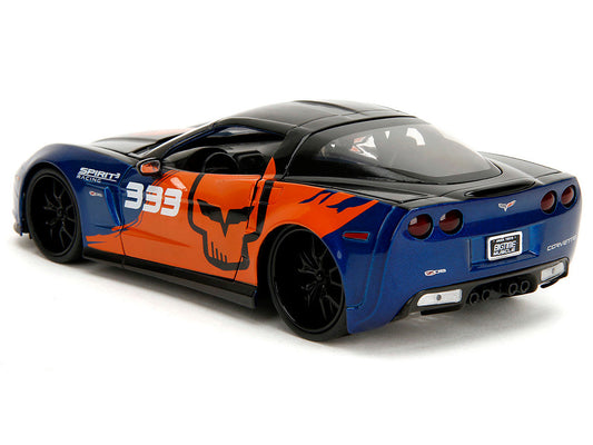 2006 Chevrolet Corvette Z06 #333 "Spirit Racing" Blue Metallic and Orange with Black Hood and Top "Bigtime Muscle" Series 1/24 Diecast Model Car by Jada LuxuryLifeWay Online Store