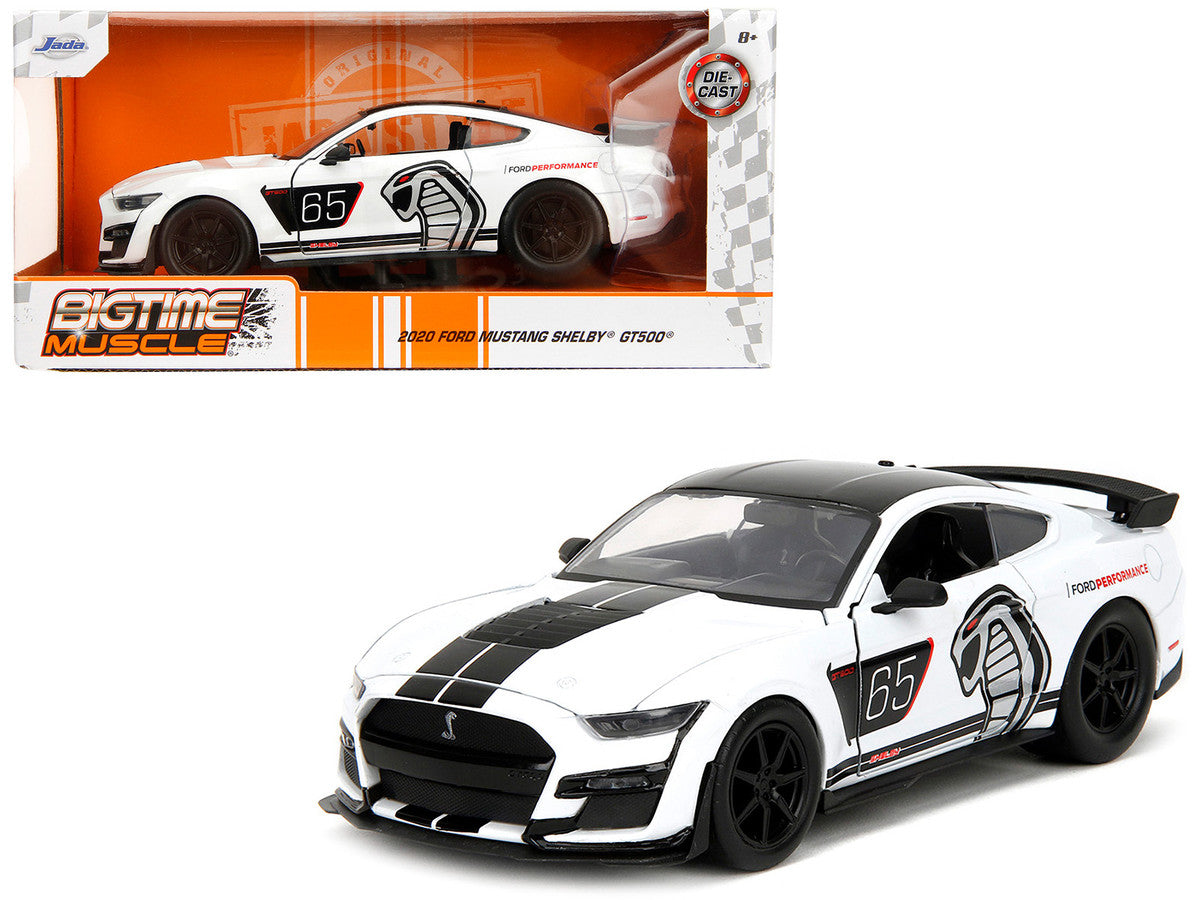 2020 Ford Mustang Shelby GT500 #65 White with Black Top and Stripes "Ford Performance" "Bigtime Muscle" Series 1/24 Diecast Model Car by Jada LuxuryLifeWay Online Store