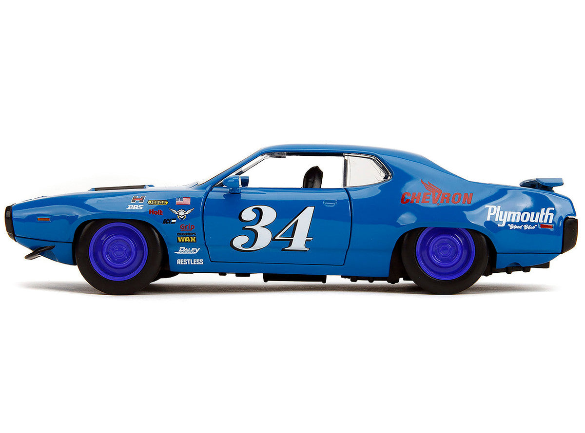 1972 Plymouth GTX #34 Blue with Graphics "Bigtime Muscle" Series 1/24 Diecast Model Car by Jada LuxuryLifeWay Online Store