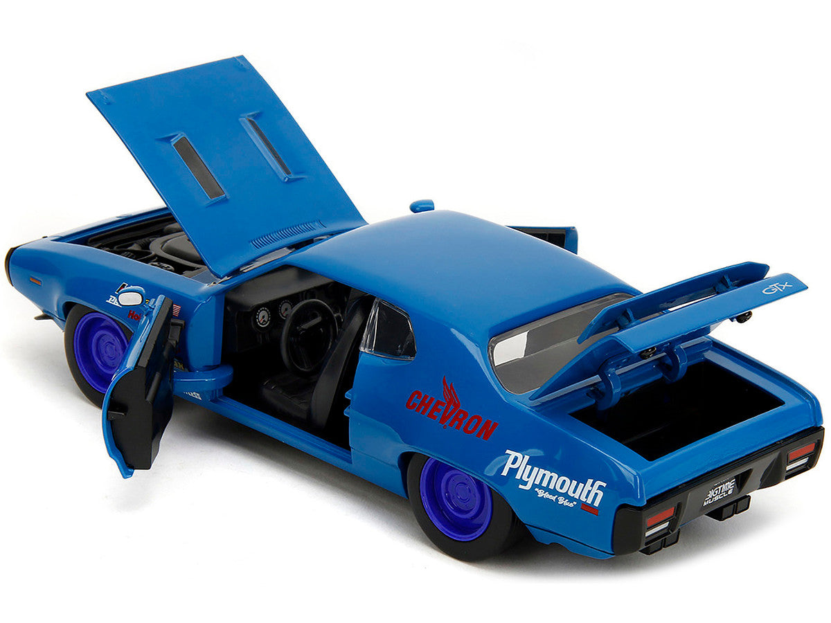 1972 Plymouth GTX #34 Blue with Graphics "Bigtime Muscle" Series 1/24 Diecast Model Car by Jada LuxuryLifeWay Online Store