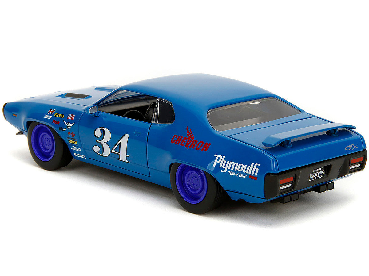 1972 Plymouth GTX #34 Blue with Graphics "Bigtime Muscle" Series 1/24 Diecast Model Car by Jada LuxuryLifeWay Online Store