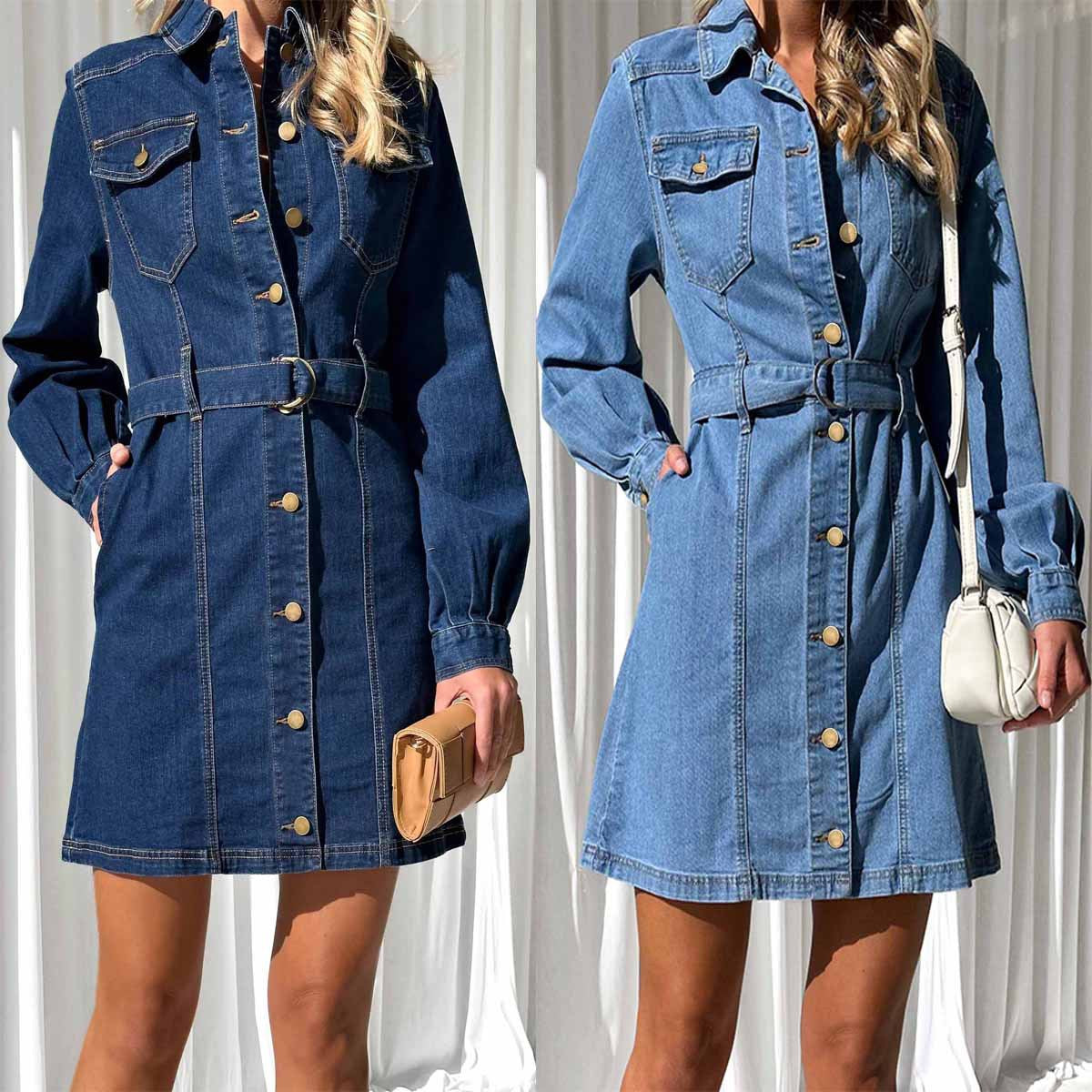 Fashion Casual Button Denim Dress Women NorixaFashion.com