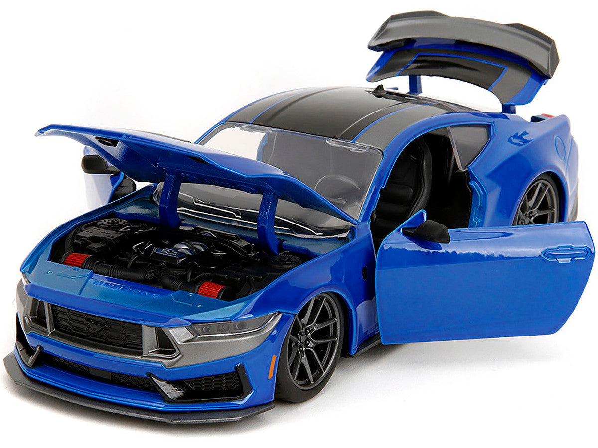 2024 Ford Mustang Dark Horse Blue Metallic with Black and Gray Stripes "Bigtime Muscle" Series 1/24 Diecast Model Car by Jada LuxuryLifeWay Online Store