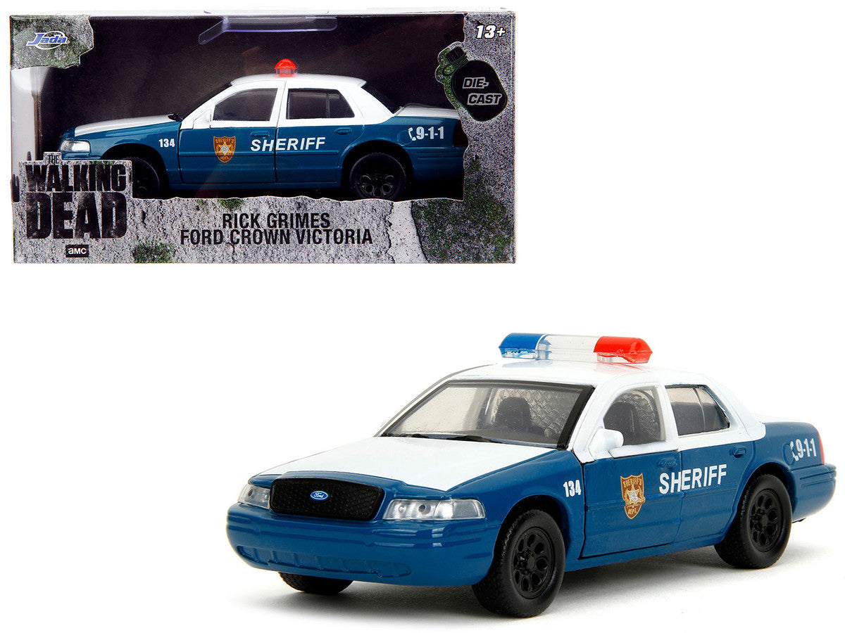 Rick Grimes' Ford Crown Victoria "Sheriff" Blue and White "The Walking Dead" (2010-2022) TV Series "Hollywood Rides" Series 1/32 Diecast Model Car by Jada LuxuryLifeWay Online Store