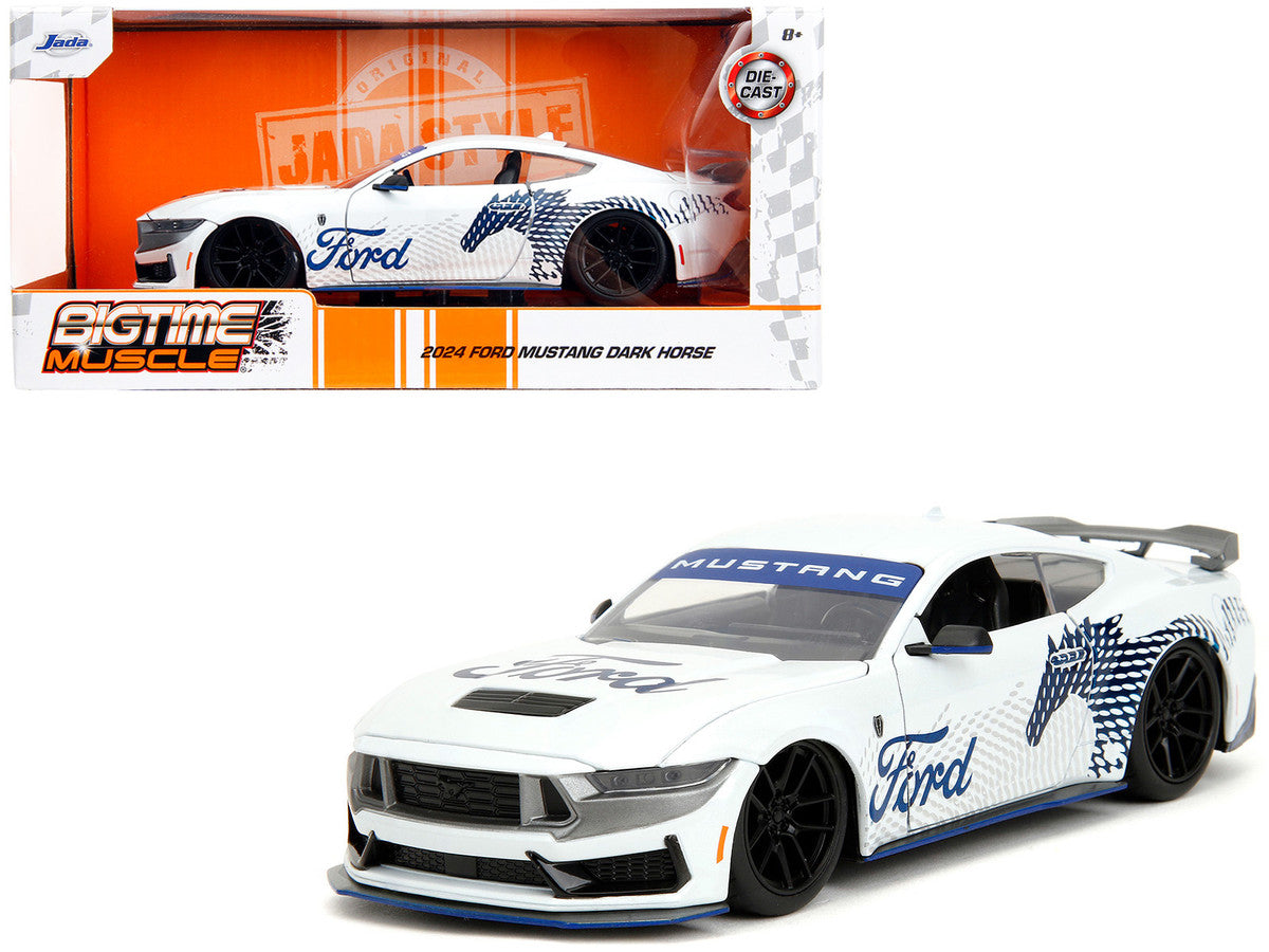 2024 Ford Mustang Dark Horse White with "Mustang Horse Graphics" "Bigtime Muscle" Series 1/24 Diecast Model Car by Jada LuxuryLifeWay Online Store