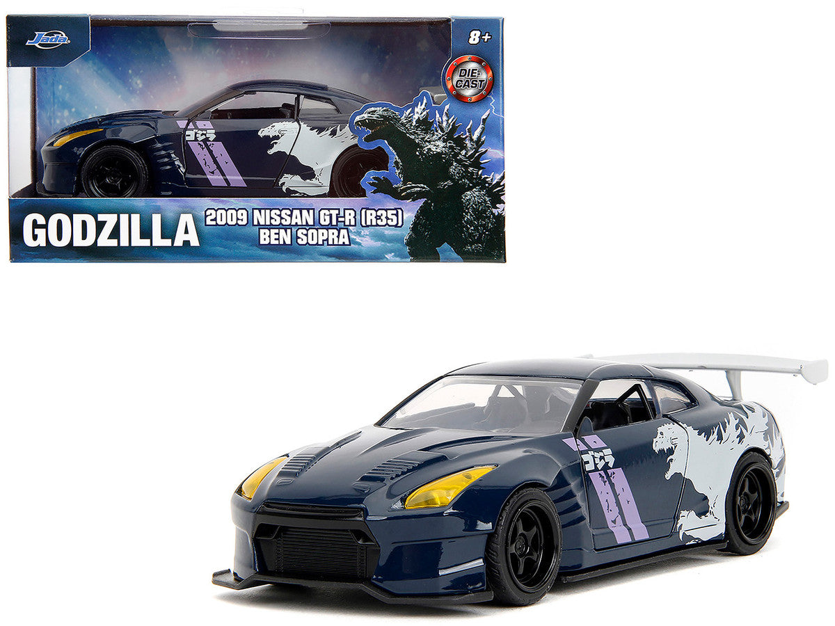 2009 Nissan GT-R (R35) Ben Sopra Dark Blue with Graphics "Godzilla" "Hollywood Rides" Series 1/32 Diecast Model Car by Jada LuxuryLifeWay Online Store