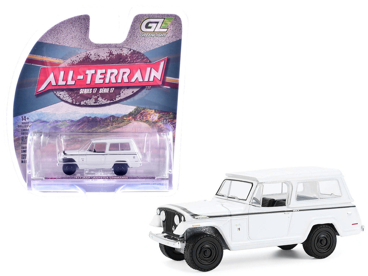 1971 Jeep Jeepster Commando White with Black Stripes "All Terrain" Series 17 1/64 Diecast Model Car by Greenlight LuxuryLifeWay Online Store