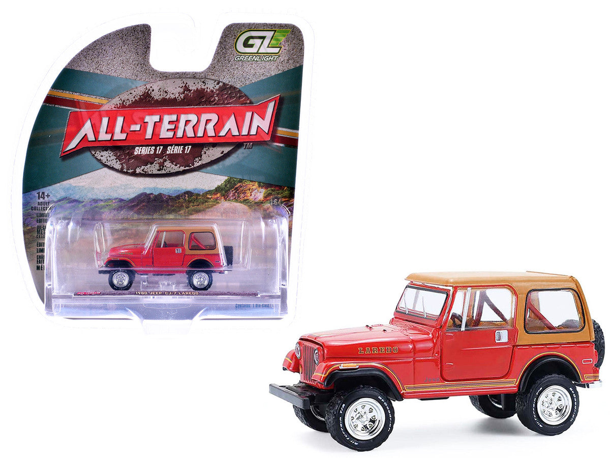 1980 Jeep CJ-7 Laredo Red with Tan Top "All Terrain" Series 17 1/64 Diecast Model Car by Greenlight LuxuryLifeWay Online Store