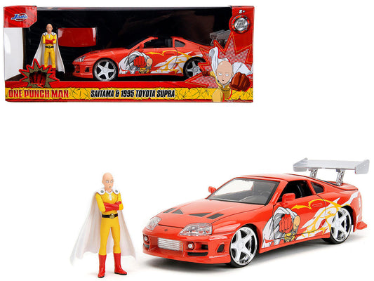 1995 Toyota Supra Red with Graphics and Saitama Diecast Figure "One Punch Man" (2015-2019) TV Series 1/24 Diecast Model by Jada LuxuryLifeWay Online Store