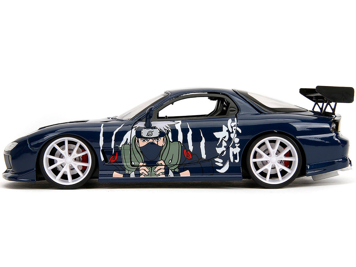 1993 Mazda RX-7 Dark Blue with Graphics and Kakashi Hatake Diecast Figure "Naruto Shippuden" (2009-2017) TV Series "Anime Hollywood Rides" Series 1/24 Diecast Model Car by Jada LuxuryLifeWay Online Store