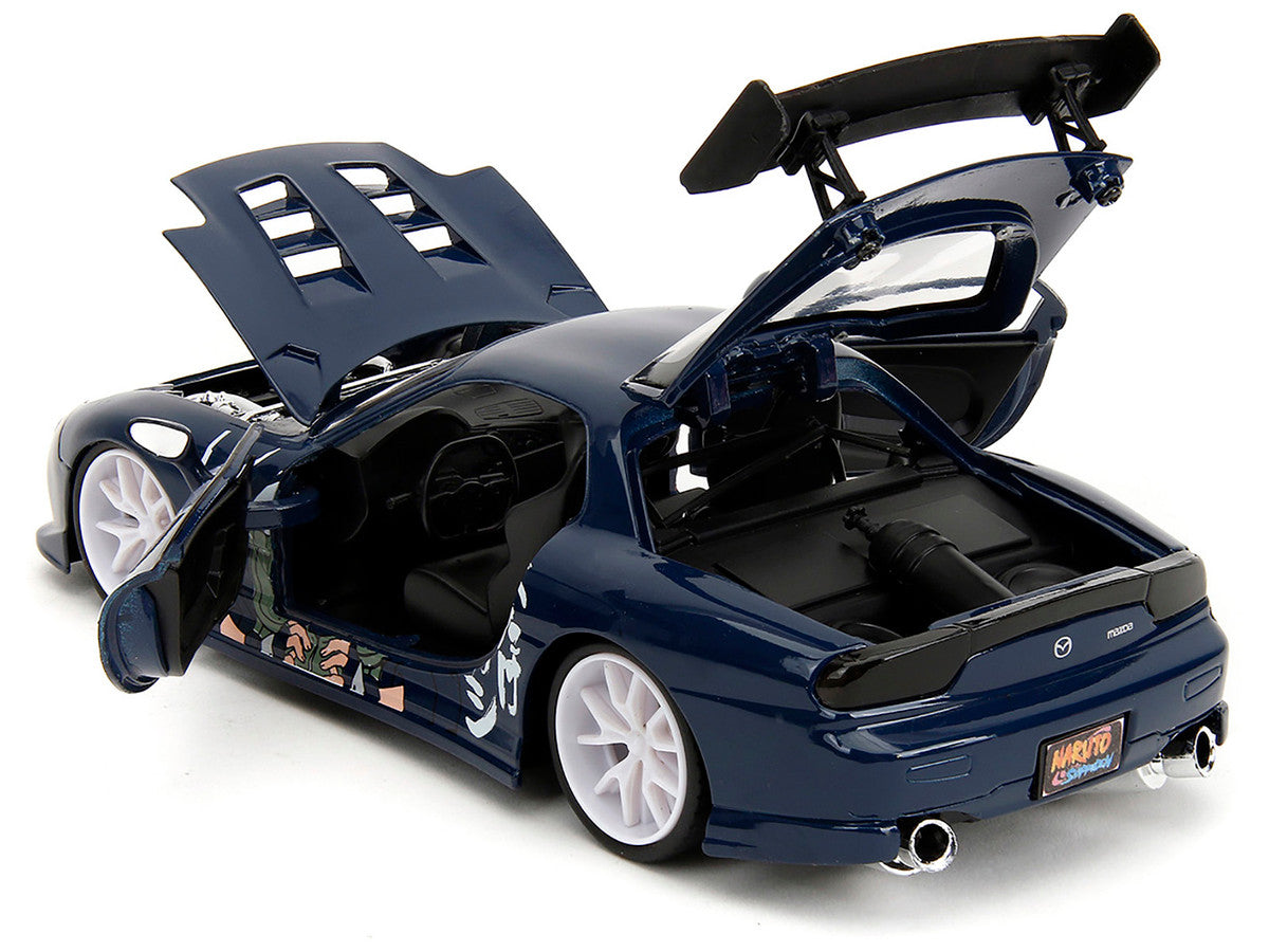 1993 Mazda RX-7 Dark Blue with Graphics and Kakashi Hatake Diecast Figure "Naruto Shippuden" (2009-2017) TV Series "Anime Hollywood Rides" Series 1/24 Diecast Model Car by Jada LuxuryLifeWay Online Store