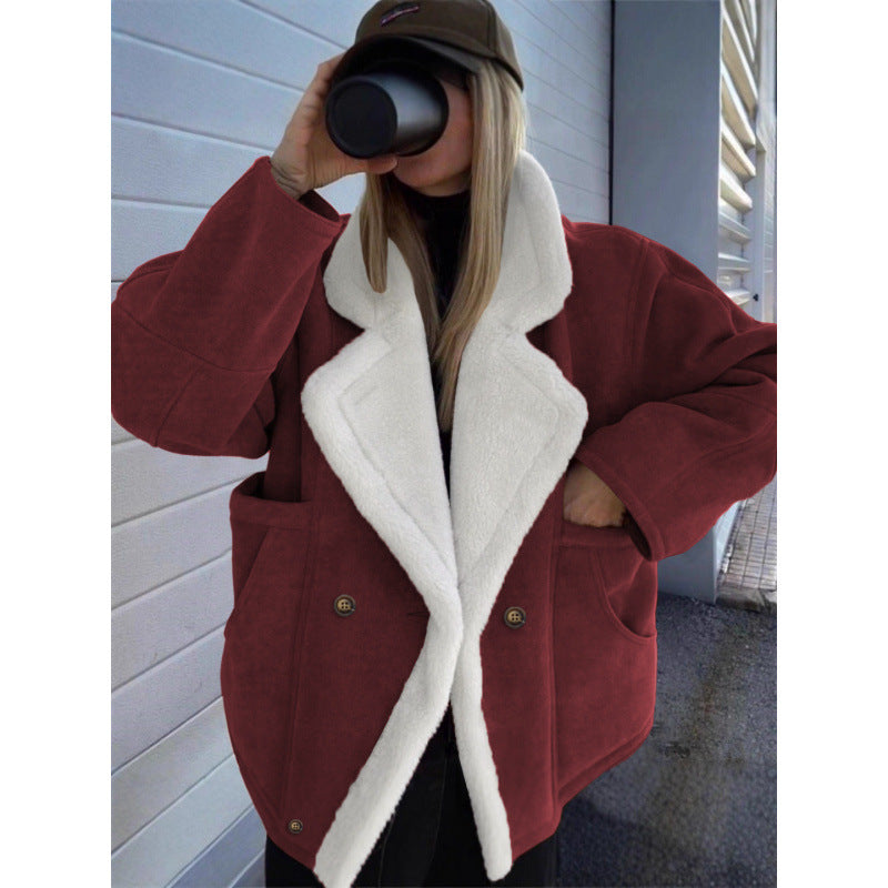 2026 Cross-border Autumn And Winter New European And American Women's Thickened Warm Fashion Loose Casual Retro Lamb Wool Jacket For Women NorixaFashion.com