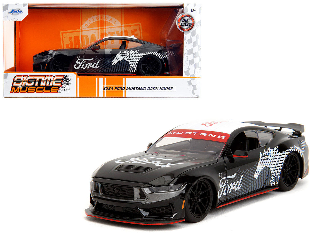 2024 Ford Mustang Dark Horse Black with White Top and "Mustang Horse Graphics" "Bigtime Muscle" Series 1/24 Diecast Model Car by Jada LuxuryLifeWay Online Store