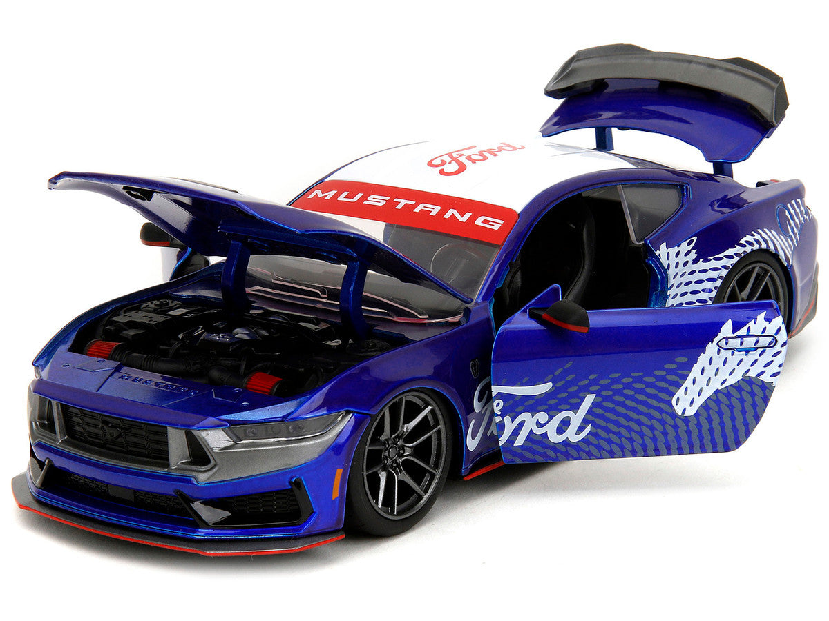 2024 Ford Mustang Dark Horse Candy Blue with White Top and "Mustang Horse Graphics" "Bigtime Muscle" Series 1/24 Diecast Model Car by Jada LuxuryLifeWay Online Store