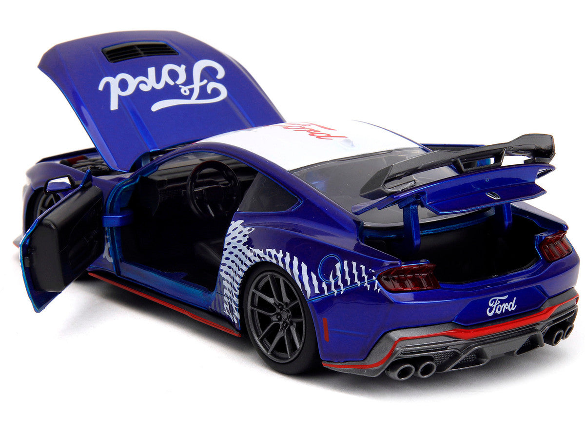 2024 Ford Mustang Dark Horse Candy Blue with White Top and "Mustang Horse Graphics" "Bigtime Muscle" Series 1/24 Diecast Model Car by Jada LuxuryLifeWay Online Store