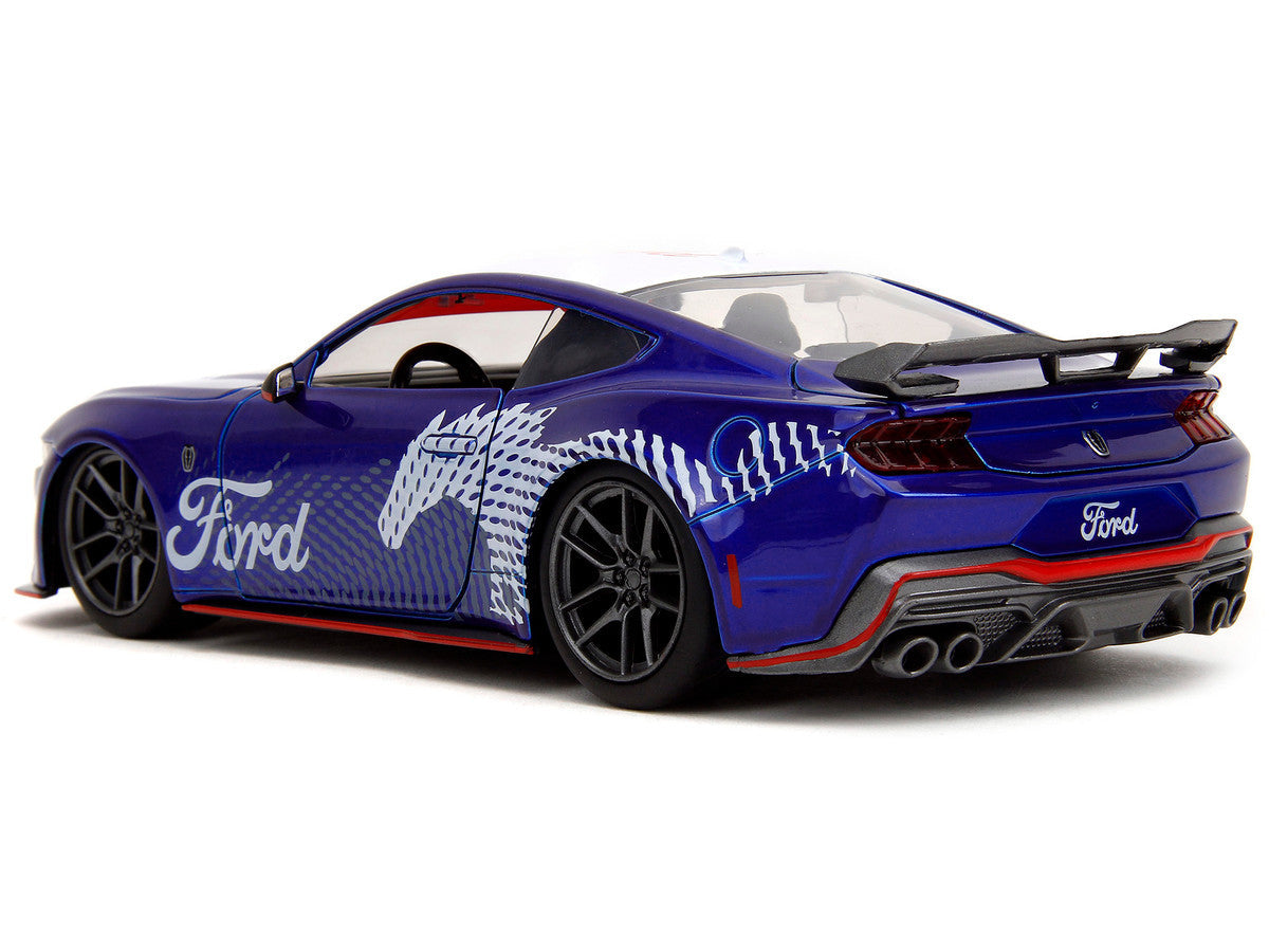 2024 Ford Mustang Dark Horse Candy Blue with White Top and "Mustang Horse Graphics" "Bigtime Muscle" Series 1/24 Diecast Model Car by Jada LuxuryLifeWay Online Store