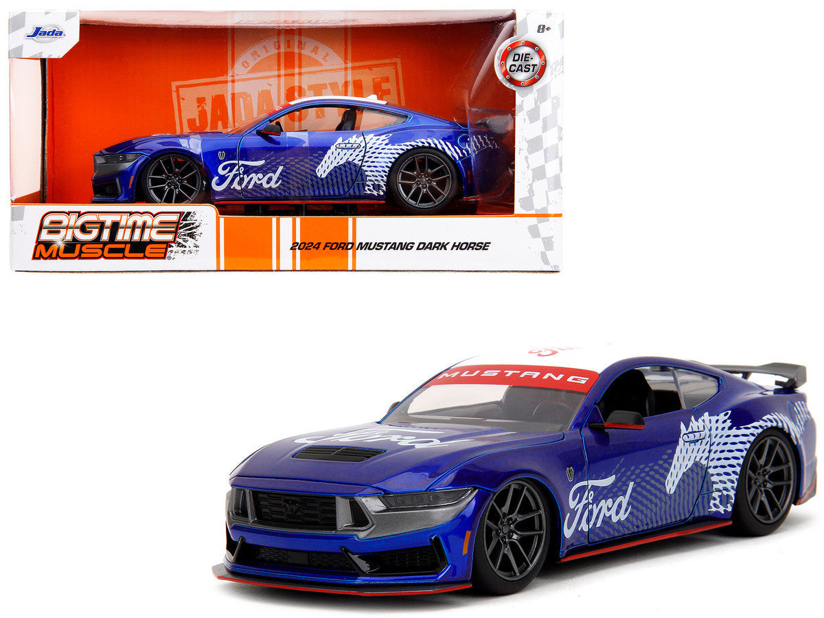 2024 Ford Mustang Dark Horse Candy Blue with White Top and "Mustang Horse Graphics" "Bigtime Muscle" Series 1/24 Diecast Model Car by Jada LuxuryLifeWay Online Store