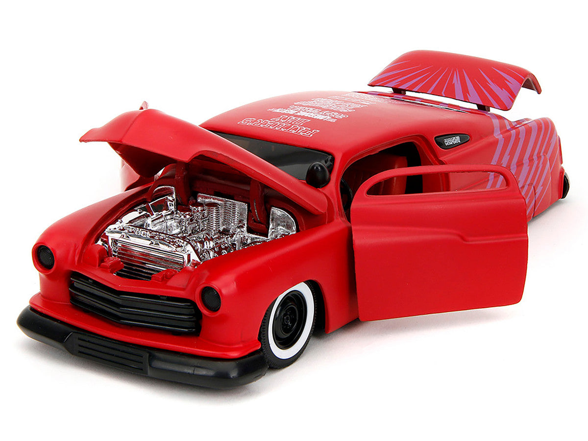 1951 Mercury Matt Red with Purple Stripes and Creep Diecast Figure "Creepshow" (1982) Movie "Hollywood Rides" Series 1/24 Diecast Model Car by Jada LuxuryLifeWay Online Store