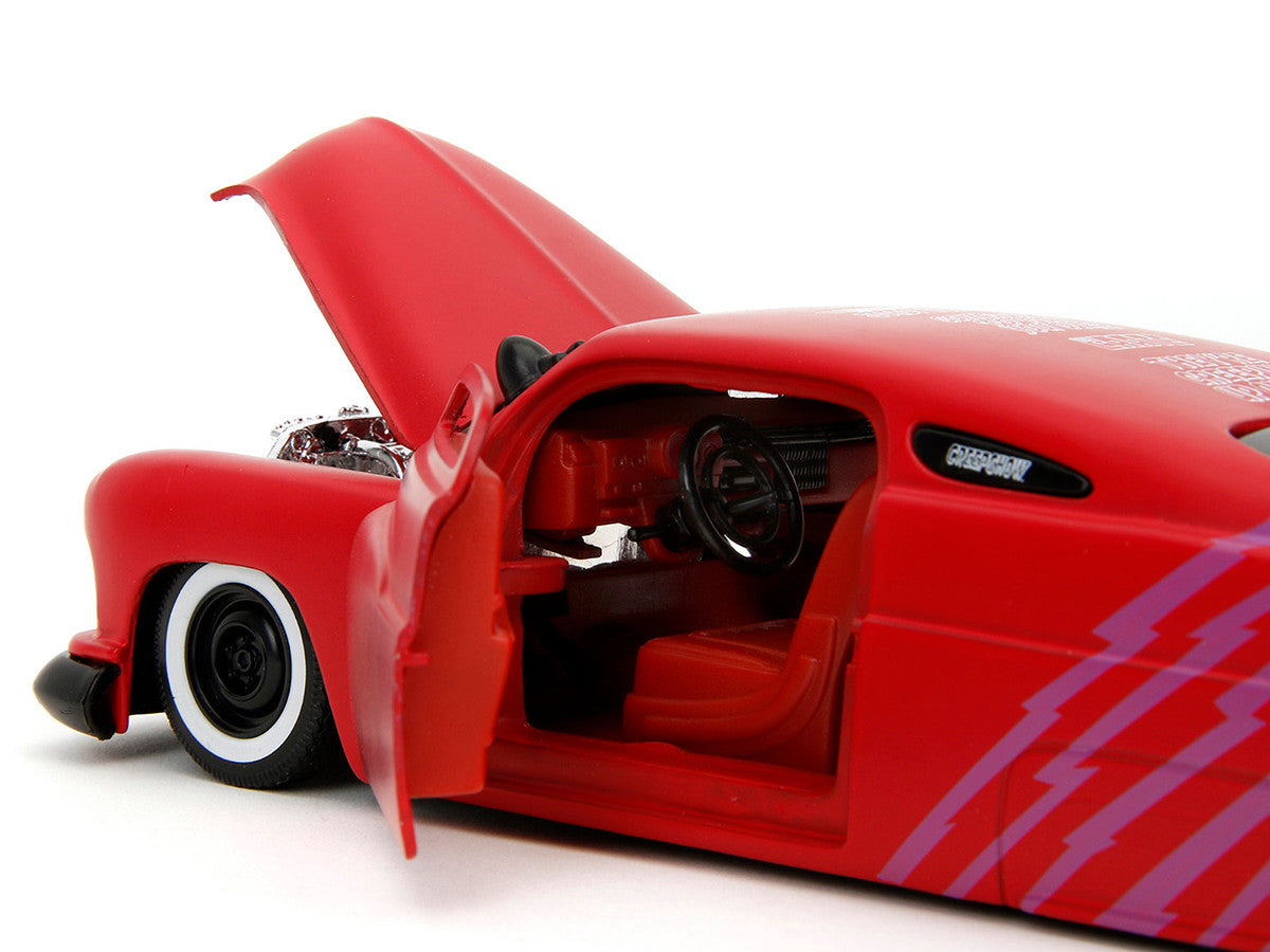 1951 Mercury Matt Red with Purple Stripes and Creep Diecast Figure "Creepshow" (1982) Movie "Hollywood Rides" Series 1/24 Diecast Model Car by Jada LuxuryLifeWay Online Store