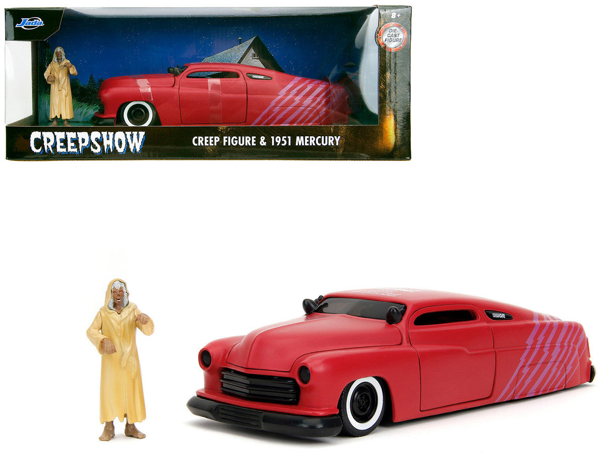 1951 Mercury Matt Red with Purple Stripes and Creep Diecast Figure "Creepshow" (1982) Movie "Hollywood Rides" Series 1/24 Diecast Model Car by Jada LuxuryLifeWay Online Store