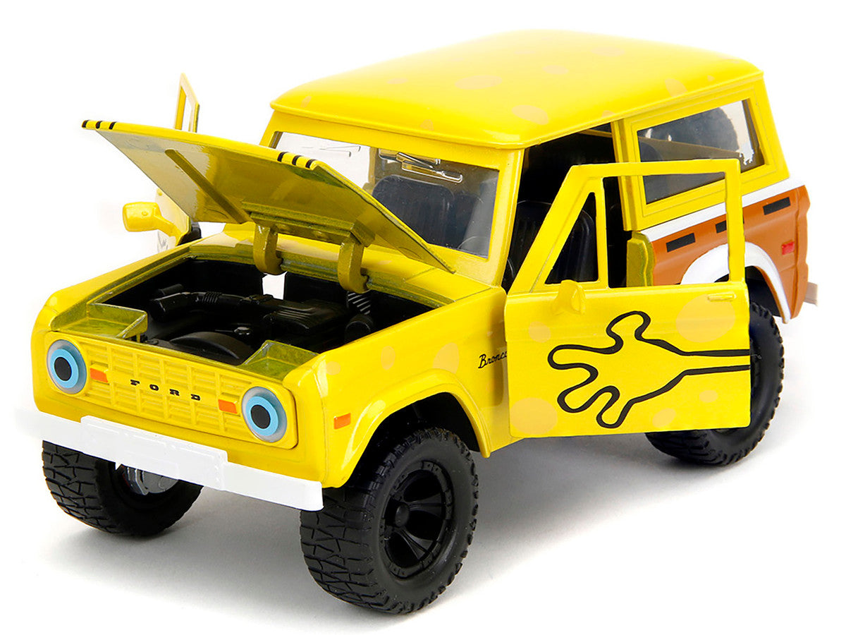 1973 Ford Bronco Yellow with Graphics and SpongeBob SquarePants Diecast Figure "SpongeBob SquarePants" (1999–Current) TV Series "Hollywood Rides" Series 1/24 Diecast Model Car by Jada LuxuryLifeWay Online Store