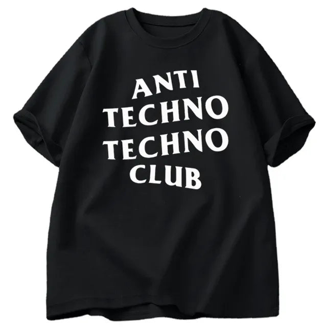 Funny Anti Techno Club Graphic Oversized T-Shirt Pi-Mart