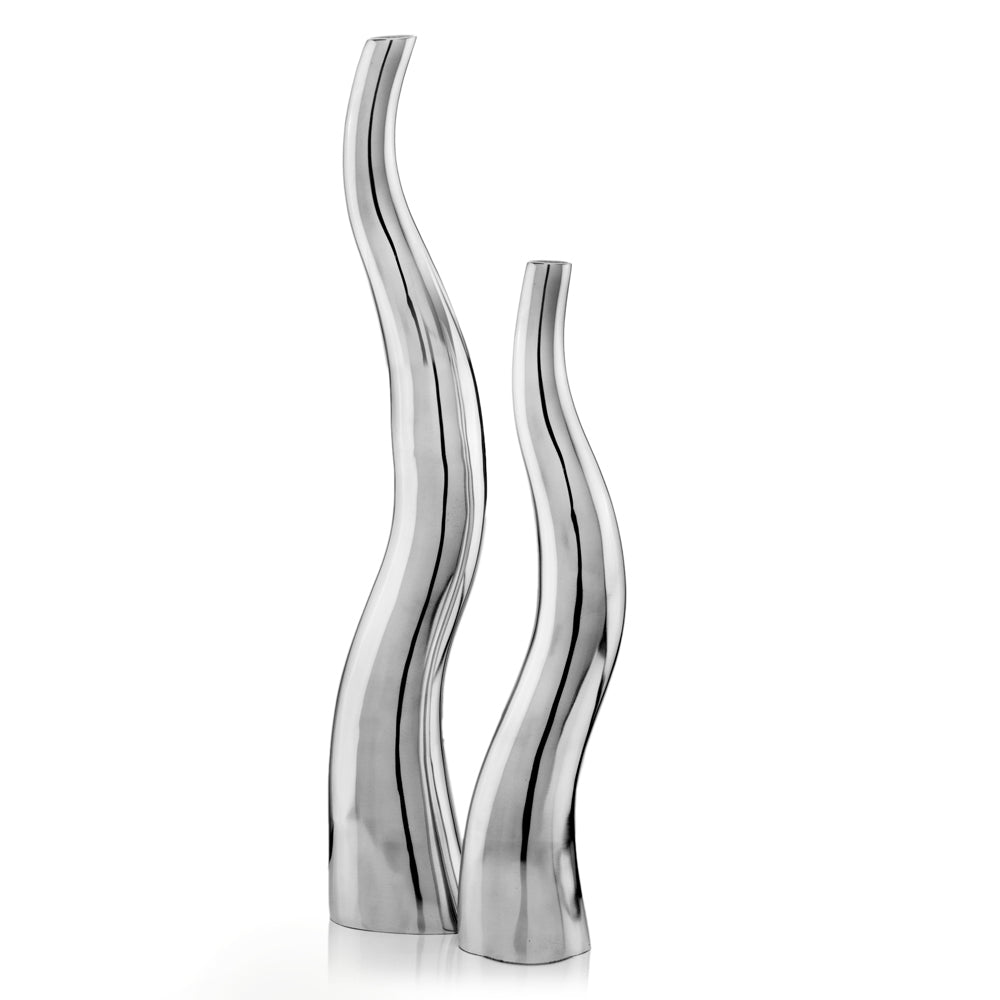 Set of Two Silver Aluminum Squiggly Table Vases LuxuryLifeWay Online Store