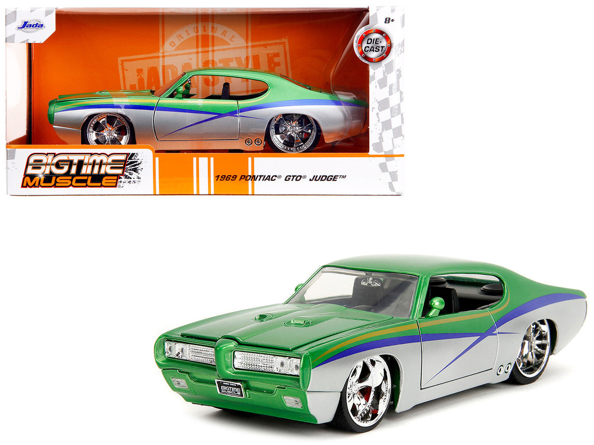 1969 Pontiac GTO Judge Green Metallic and Silver with Stripes "Bigtime Muscle" Series 1/24 Diecast Model Car by Jada LuxuryLifeWay Online Store