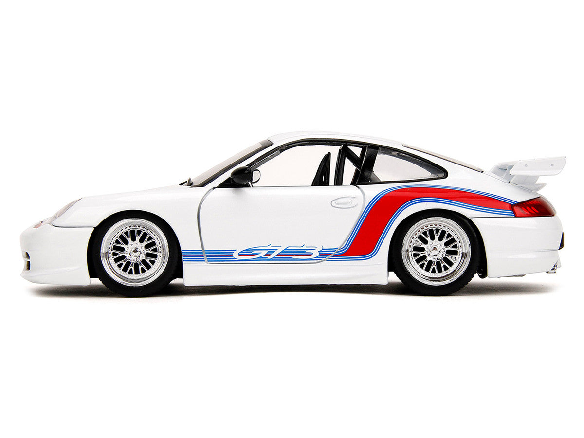 Porsche 911 GT3 (996) White with Red and Blue Stripes "Hyper-Spec" Series 1/24 Diecast Model Car by Jada LuxuryLifeWay Online Store
