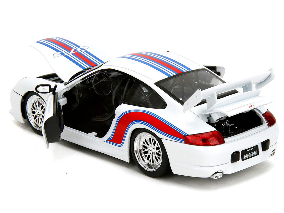 Porsche 911 GT3 (996) White with Red and Blue Stripes "Hyper-Spec" Series 1/24 Diecast Model Car by Jada LuxuryLifeWay Online Store