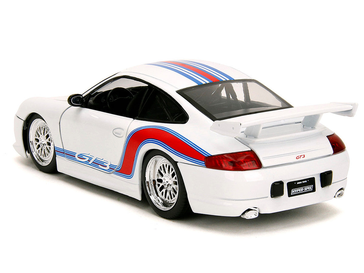 Porsche 911 GT3 (996) White with Red and Blue Stripes "Hyper-Spec" Series 1/24 Diecast Model Car by Jada LuxuryLifeWay Online Store
