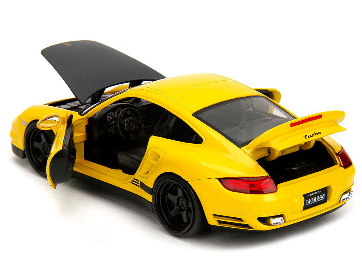 Porsche 911 Turbo (997) Yellow with Carbon Hood "Hyper-Spec" Series 1/24 Diecast Model Car by Jada LuxuryLifeWay Online Store
