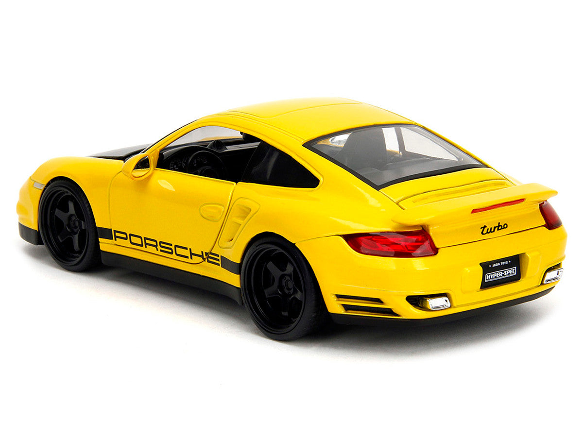 Porsche 911 Turbo (997) Yellow with Carbon Hood "Hyper-Spec" Series 1/24 Diecast Model Car by Jada LuxuryLifeWay Online Store