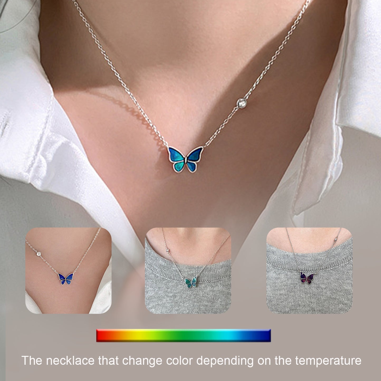 S925 Sliver Color-changed Butterfly Necklace Fashion Novelty Jewelry