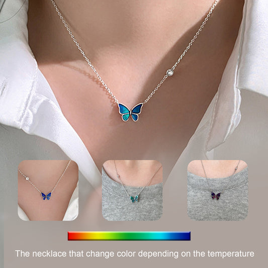 S925 Sliver Color-changed Butterfly Necklace Fashion Novelty Jewelry CJD2