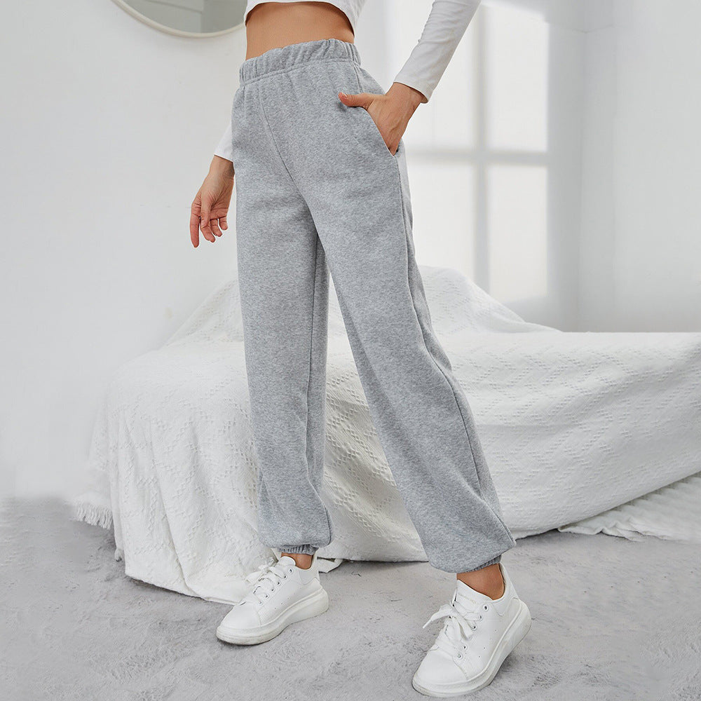 Simple Straight Casual Pants High Top Sports Fleece-lined Trousers NorixaFashion.com
